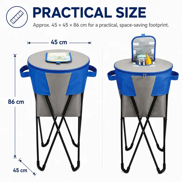 2-in-1 Portable Folding Stool Cooler Bag 45×45×86cm — construction detail view 1