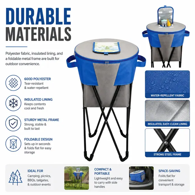 2-in-1 Portable Folding Stool Cooler Bag 45×45×86cm — construction detail view 4