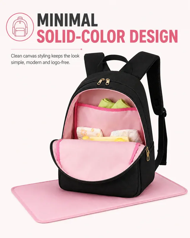 Baby Diaper Bag Backpack — 30 x 12 x 43 cm — construction detail view 4