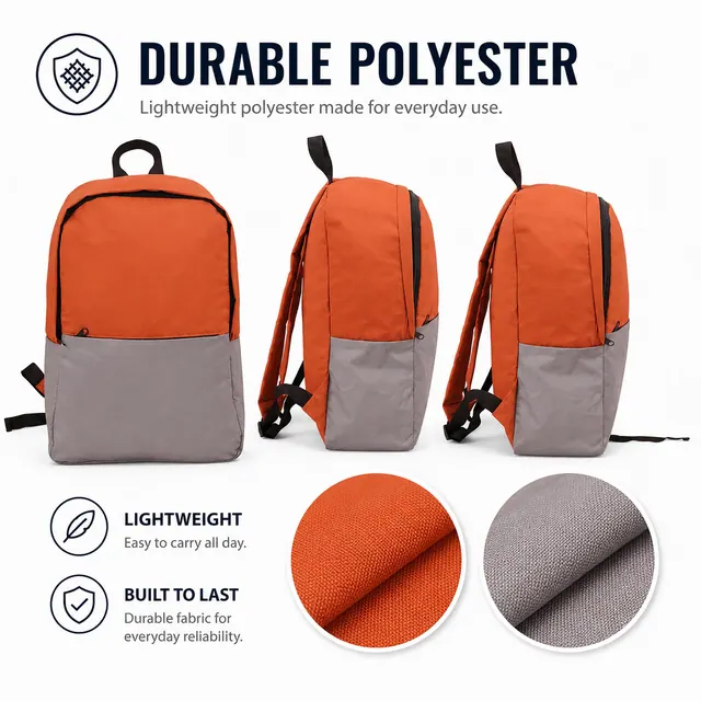 Lightweight Foldable School Backpack — 27 x 14 x 42 cm — construction detail view 2