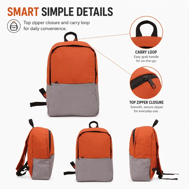 Lightweight Foldable School Backpack — 27 x 14 x 42 cm — construction detail view 3