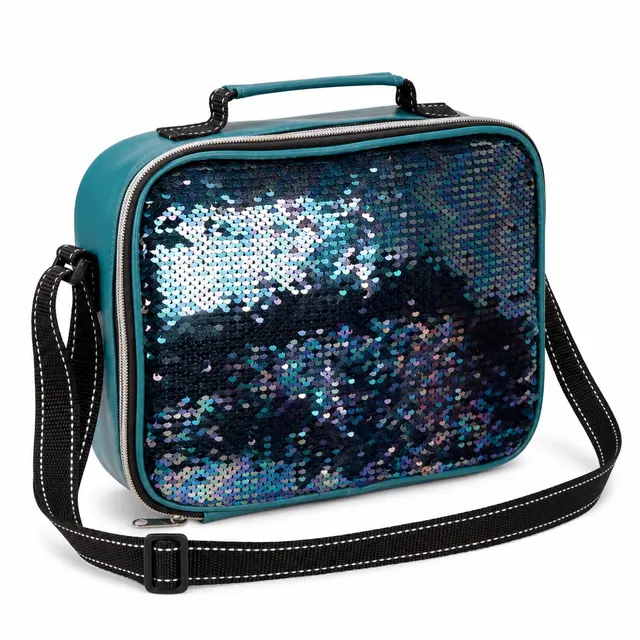 Small PU Leather & Sequin Lunch Cooler Bag 25.5×7×20cm