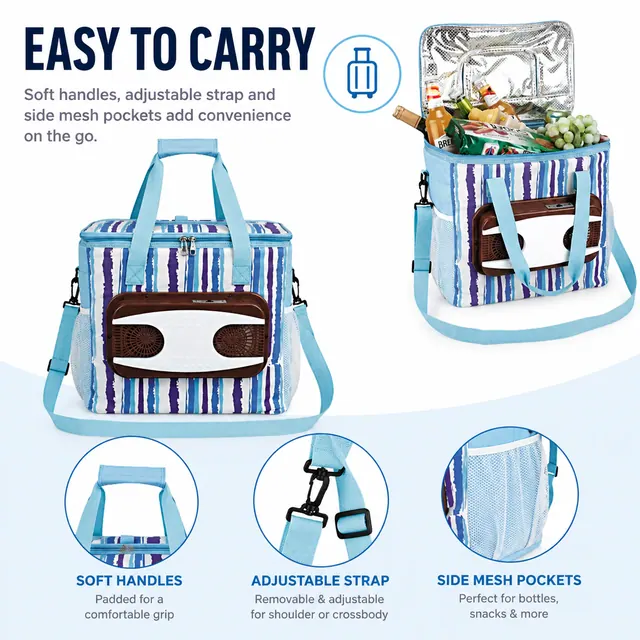 Electric Cooler Bag for Beverage Preservation 10L 600D Polyester+PEVA 32×24×27cm — construction detail view 3
