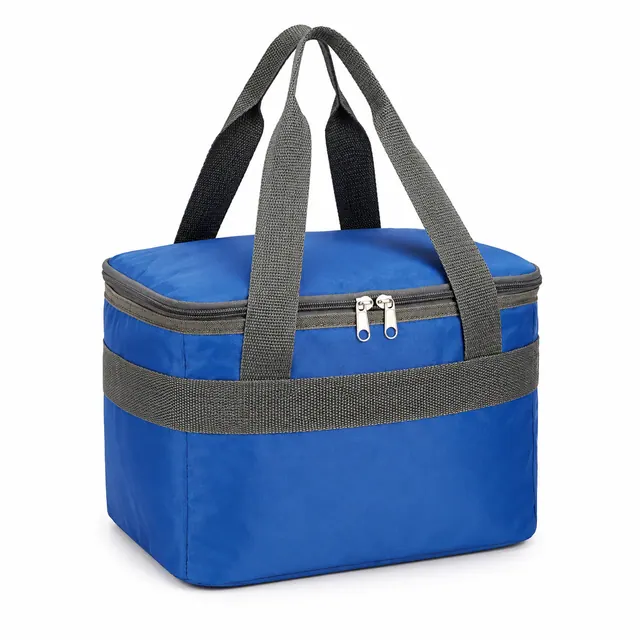 Blue Insulated Lunch Bag with Double Handles and Zipper Closure (420D/PVC, 26.5×20×20 cm)