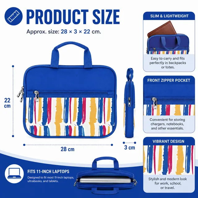 11" Business Laptop Case — Portable Slim Computer Bag, 28×3×22 cm — construction detail view 1