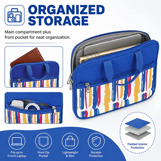11" Business Laptop Case — Portable Slim Computer Bag, 28×3×22 cm — construction detail view 3