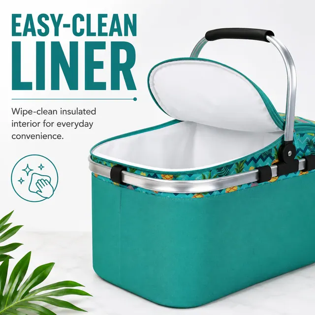 Camping Insulated Cooler Basket with Portable Handle Microfiber & 600D Polyester 52×26.5×31cm — construction detail view 2