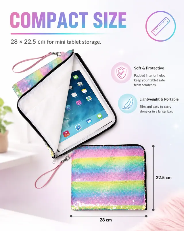 Color Mini Computer / iPad Bag for Business Trips — 600D + Sequin, 28×22.5 cm — construction detail view 1