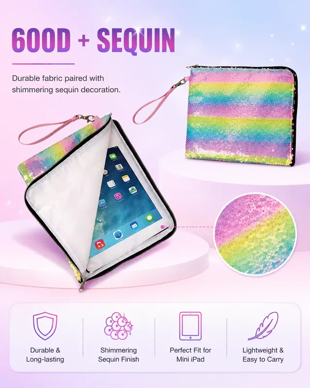 Color Mini Computer / iPad Bag for Business Trips — 600D + Sequin, 28×22.5 cm — construction detail view 2