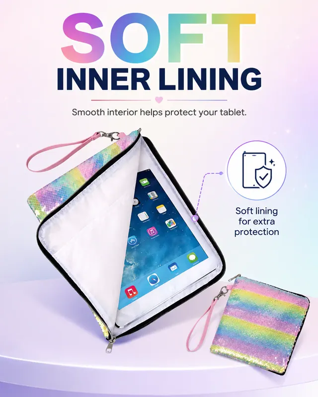 Color Mini Computer / iPad Bag for Business Trips — 600D + Sequin, 28×22.5 cm — construction detail view 3