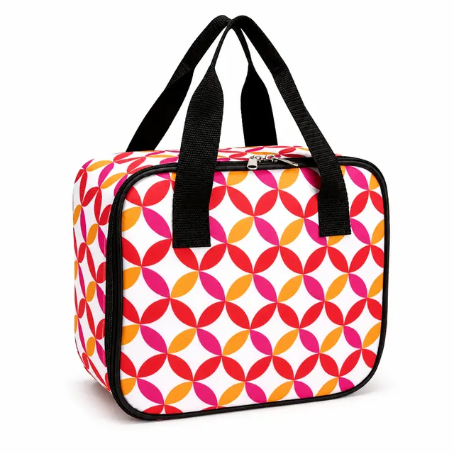 Colorful Geometric Insulated Lunch Bag with Handles (600D/PU, 25.5×9.5×21.5 cm)