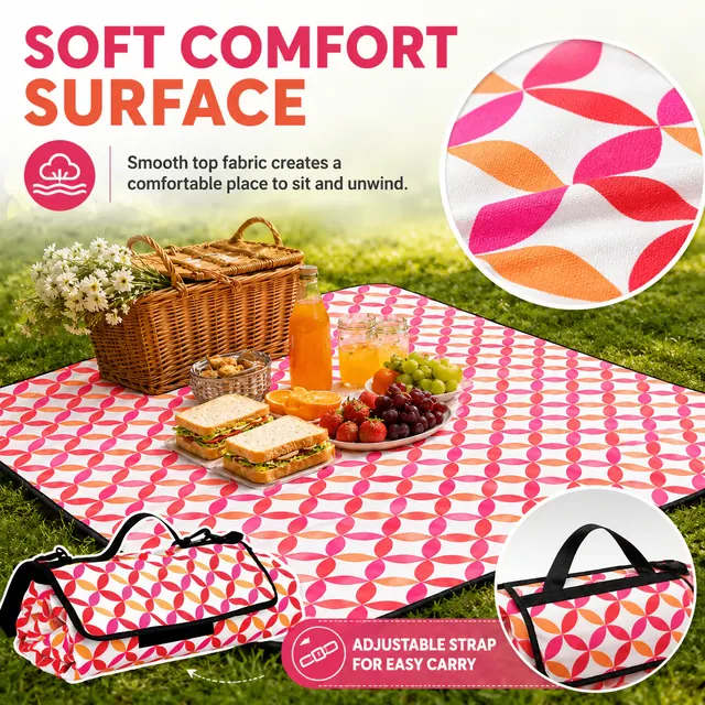 Colorful Geometric Picnic Blanket with Handle and Adjustable Strap (200G Fleece, 150*135cm) — construction detail view 1