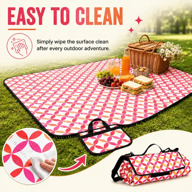 Colorful Geometric Picnic Blanket with Handle and Adjustable Strap (200G Fleece, 150*135cm) — construction detail view 4