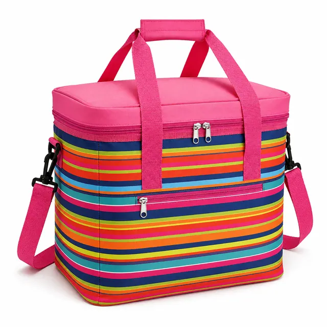 Colorful Striped Insulated Lunch Bag with Adjustable Strap (600D PVC, 35.5×26×33 cm)