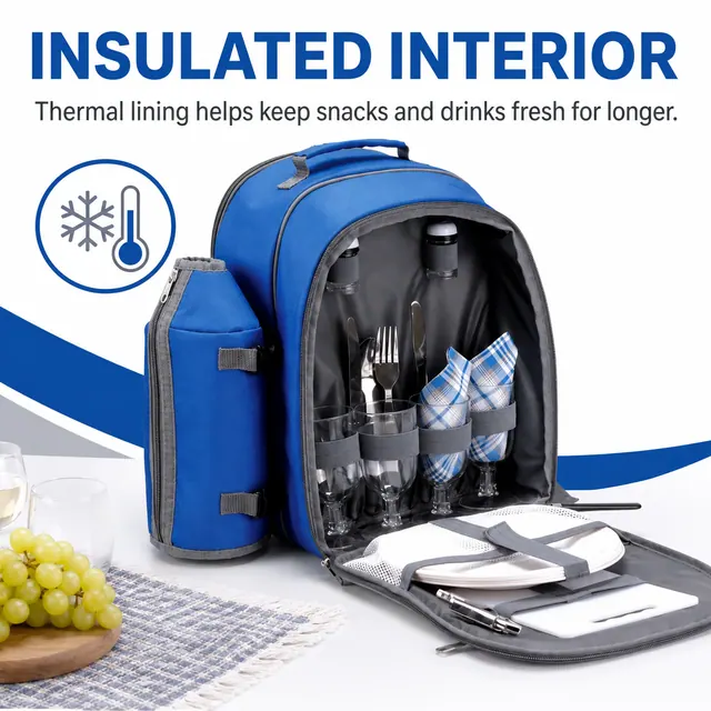 Cooler Picnic Backpack Set for Children - Custom (Polyester, 27*21*38cm) — construction detail view 1