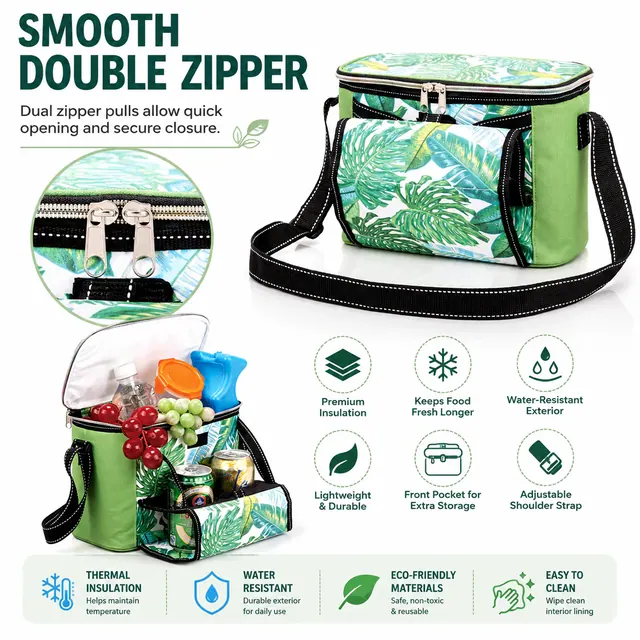 Cooler Tote Lunch Bag for School with Custom Logo (600D + Microfiber, 26×13.5×19 cm) — construction detail view 3