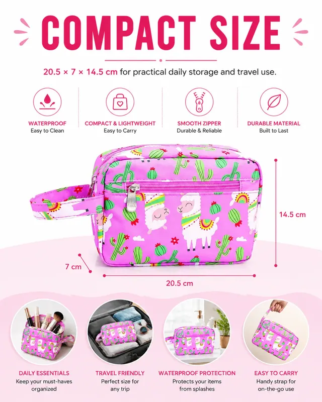 Waterproof Cosmetic Bag — Microfiber, 20.5×7×14.5 cm — construction detail view 1
