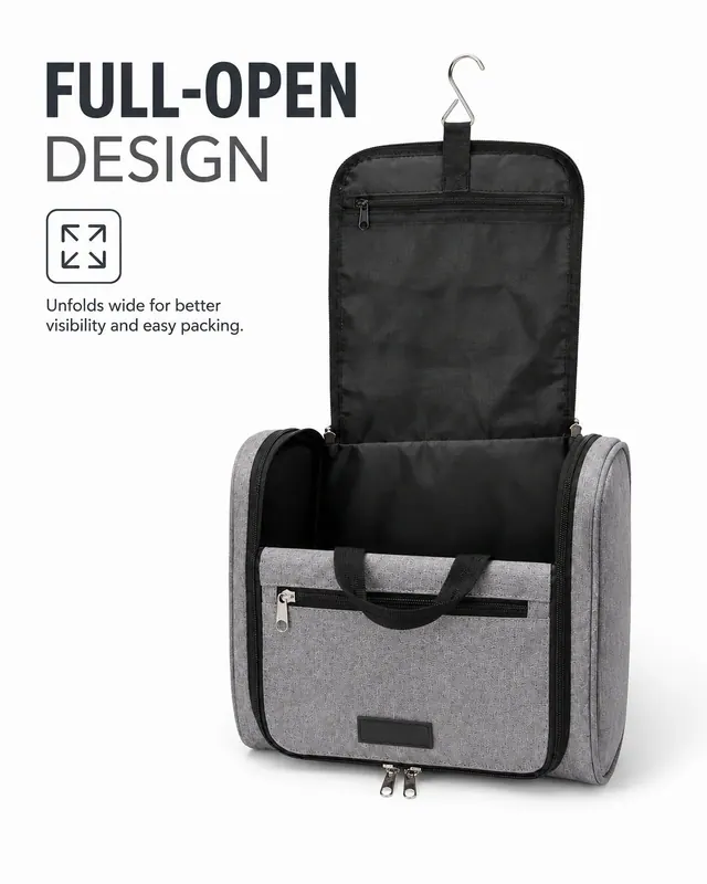 Hanging Travel Toiletry Bag with Hook — 24.5 x 8 x 17 cm — construction detail view 4