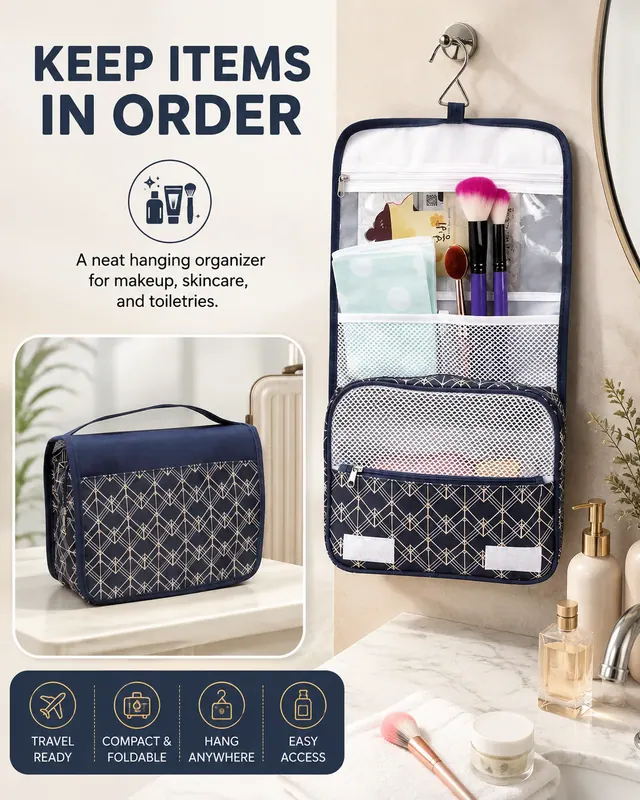 Customized Travel Cosmetic Storage Bag — 23.5 x 8.5 x 18 cm — construction detail view 4