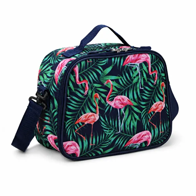 Custom Flamingo Print Insulated Lunch Bag (Microfiber & 600D Polyester, 25.5×12×20 cm)