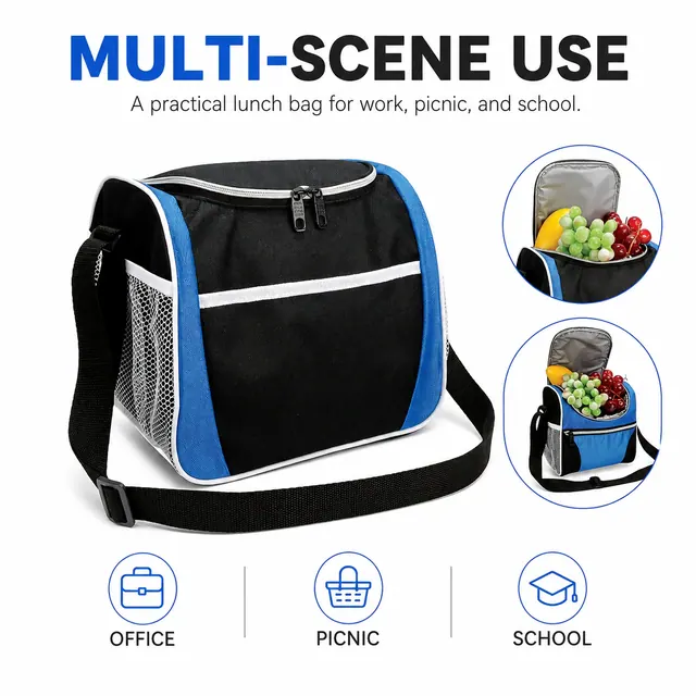 Custom Logo Lunch Bag for Work, Picnic & School (420D Jacquard, 21.5×16×21.5cm) — construction detail view 3