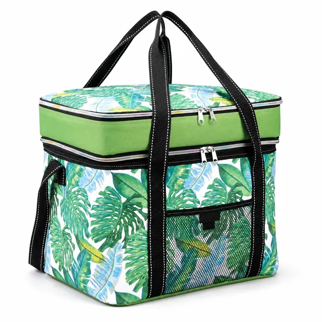 Custom Logo Tote Bag Lunch Cooler Bag (600D + Microfiber, 38×26×31cm, Double Layer)