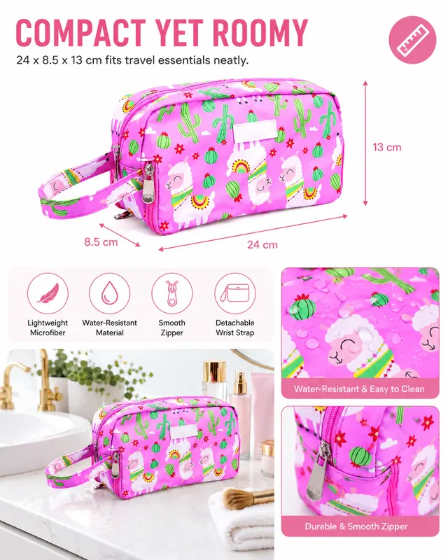 Custom Printed Travel Makeup Bag & Cosmetic Pouch — 24 x 8.5 x 13 cm — construction detail view 1