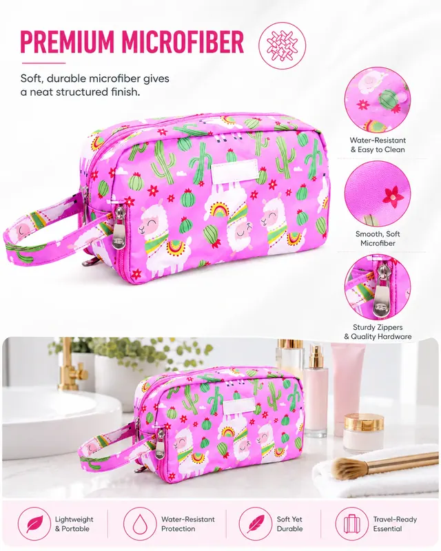 Custom Printed Travel Makeup Bag & Cosmetic Pouch — 24 x 8.5 x 13 cm — construction detail view 2