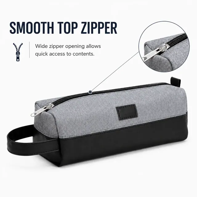 Customizable Two-Tone Stationery Pouch — 23.5 x 8 x 8 cm — construction detail view 1