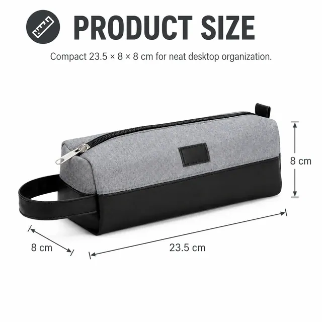 Customizable Two-Tone Stationery Pouch — 23.5 x 8 x 8 cm — construction detail view 3