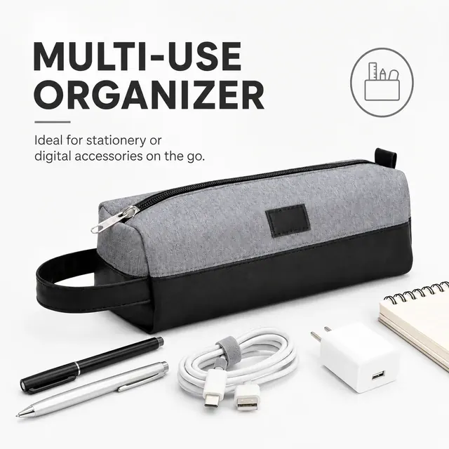 Customizable Two-Tone Stationery Pouch — 23.5 x 8 x 8 cm — construction detail view 4