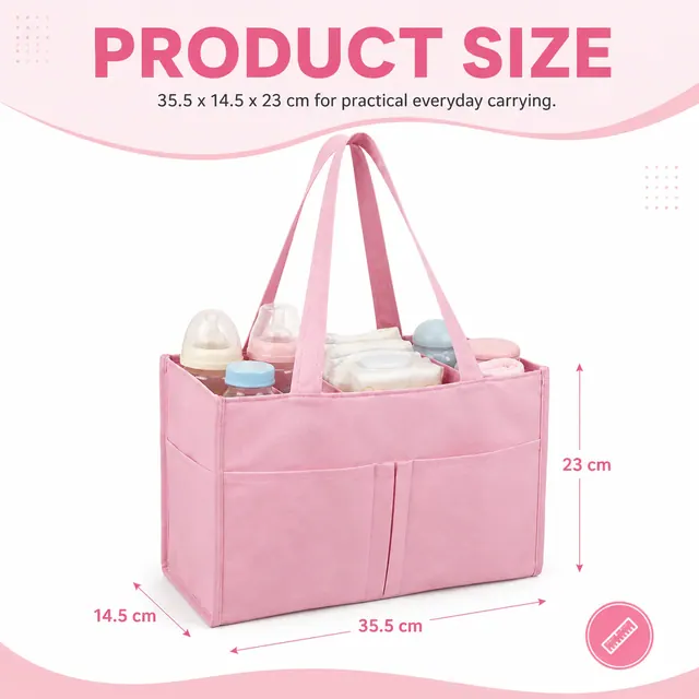 Non-Woven Diaper & Multi-Purpose Tote Bag — 35.5 x 14.5 x 23 cm — construction detail view 1