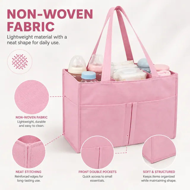 Non-Woven Diaper & Multi-Purpose Tote Bag — 35.5 x 14.5 x 23 cm — construction detail view 2