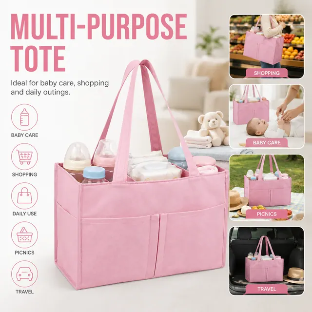 Non-Woven Diaper & Multi-Purpose Tote Bag — 35.5 x 14.5 x 23 cm — construction detail view 4