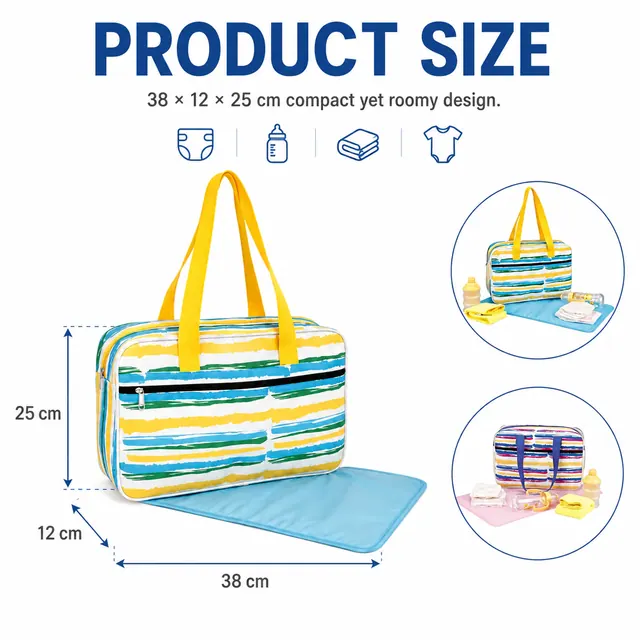 Microfiber Baby Diaper Handbag — 38 x 12 x 25 cm — construction detail view 2