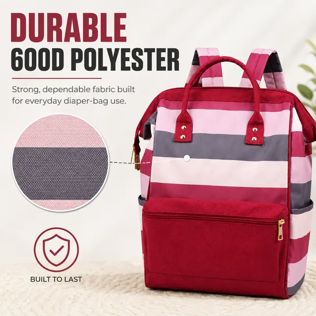 Wide-Open Baby Diaper Backpack — 26 x 17 x 39 cm — construction detail view 2