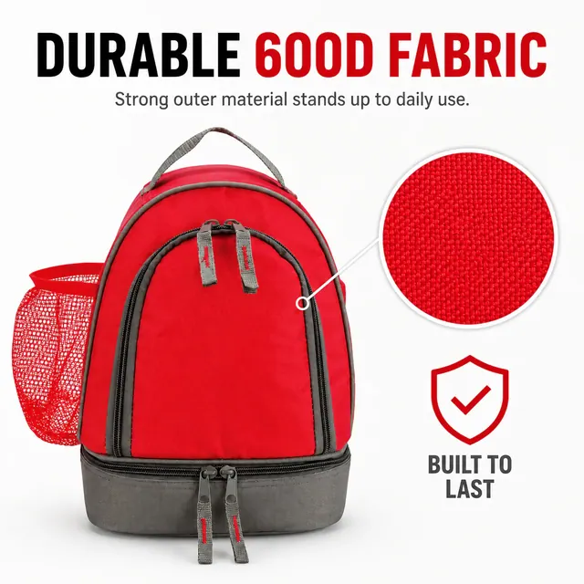 Double Layer Lunch Bag (600D/PVC, 27.5×16.5×20cm) — construction detail view 2