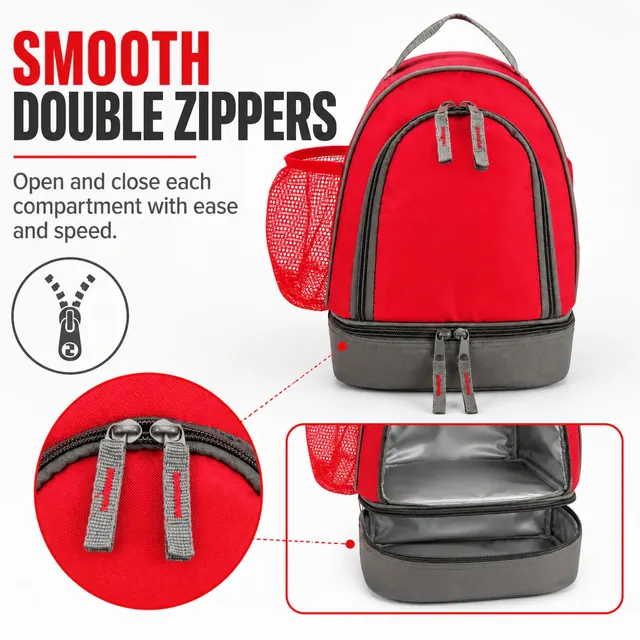 Double Layer Lunch Bag (600D/PVC, 27.5×16.5×20cm) — construction detail view 3