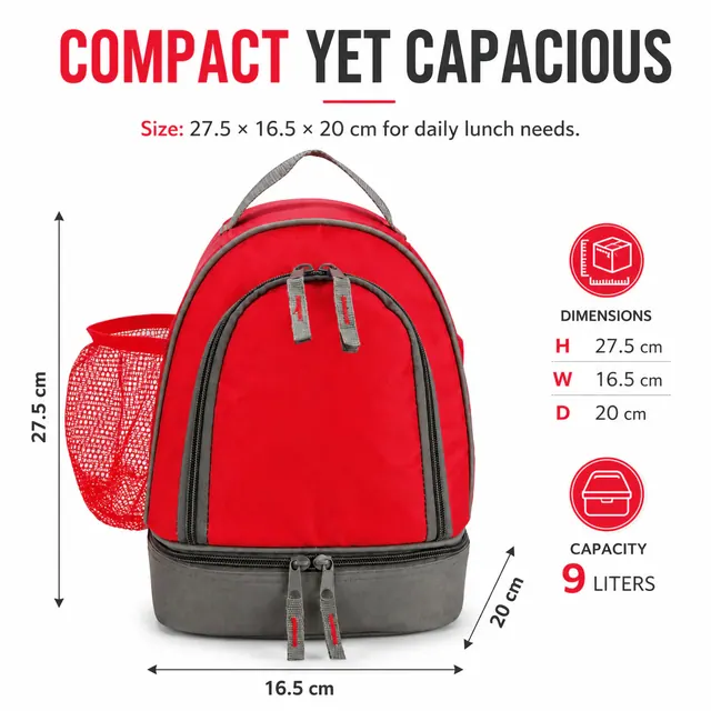 Double Layer Lunch Bag (600D/PVC, 27.5×16.5×20cm) — construction detail view 4