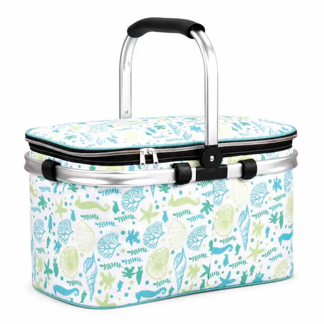 Folding Insulated Cooler Basket for Picnic Camping Shopping 600D+Microfiber 40×21×24cm