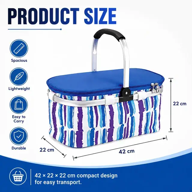 Folding Portable Picnic Basket for Outdoor Party (600D Polyester + PEVA, 42*22*22cm) — construction detail 1