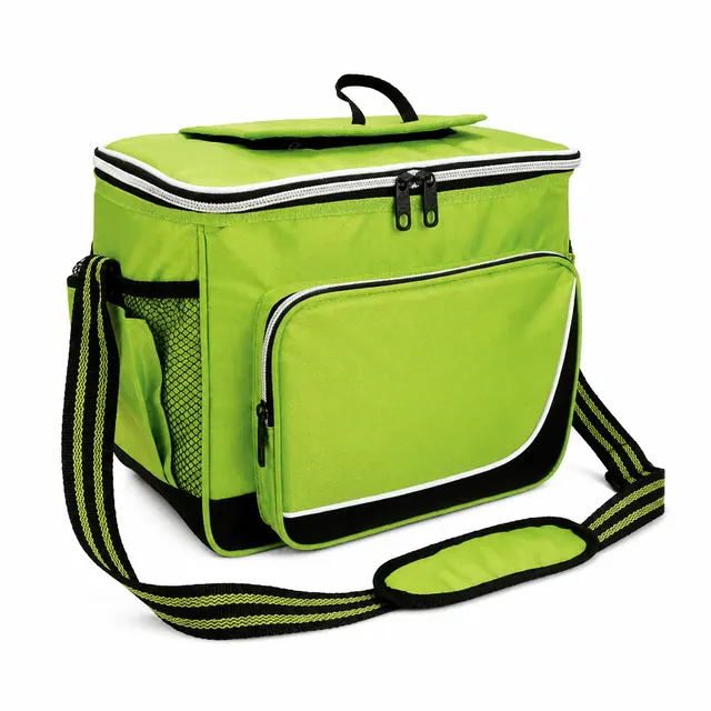 Green Insulated Lunch Bag with Adjustable Shoulder Strap (420D Jacquard, 30×20×24cm)