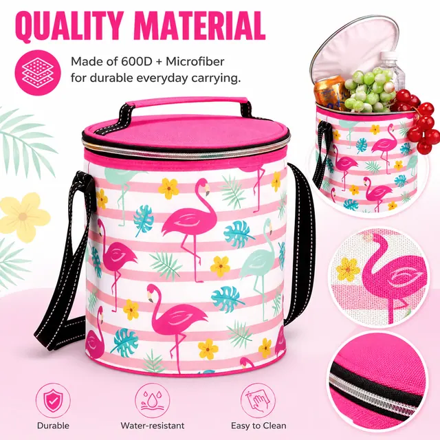 Hand-Held Ice Cooler Bag for School (600D + Microfiber, 19.2x19.2x21.5 cm) — construction detail view 2