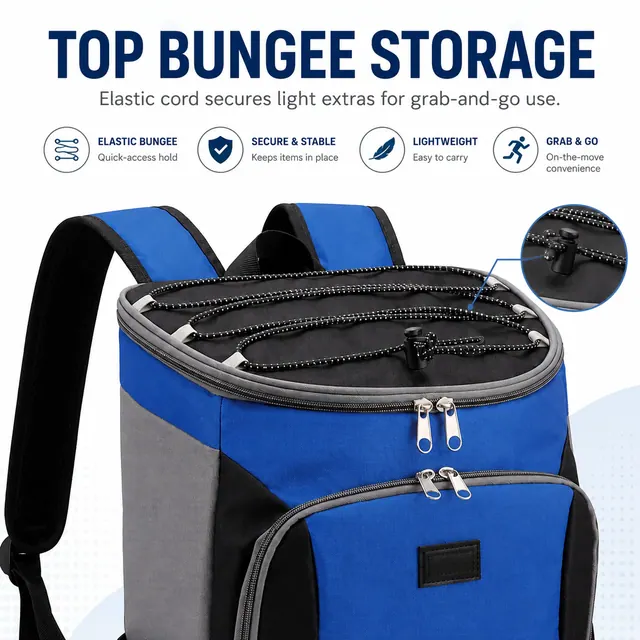 Insulated Lunch Backpack with Multiple Compartments and Bottle Pocket (Polyester, 31.5x16.5x45 cm) — construction detail view 2