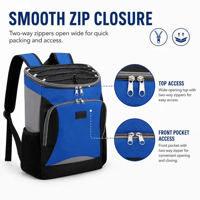 Insulated Lunch Backpack with Multiple Compartments and Bottle Pocket (Polyester, 31.5x16.5x45 cm) — construction detail view 3
