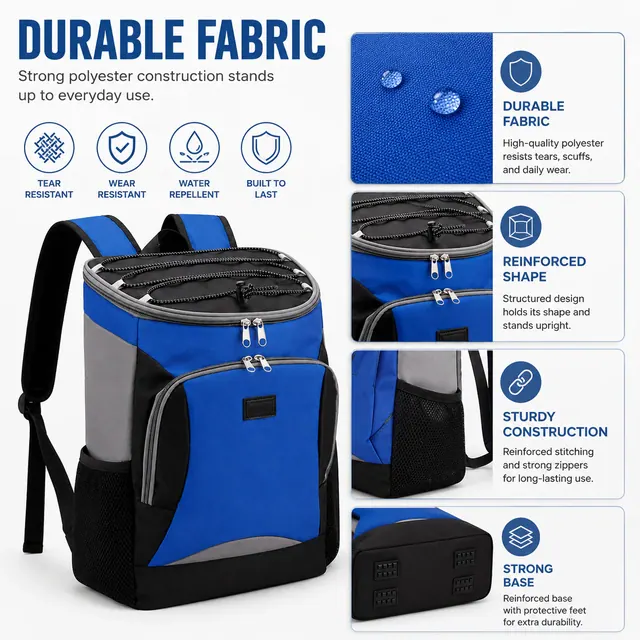 Insulated Lunch Backpack with Multiple Compartments and Bottle Pocket (Polyester, 31.5x16.5x45 cm) — construction detail view 4