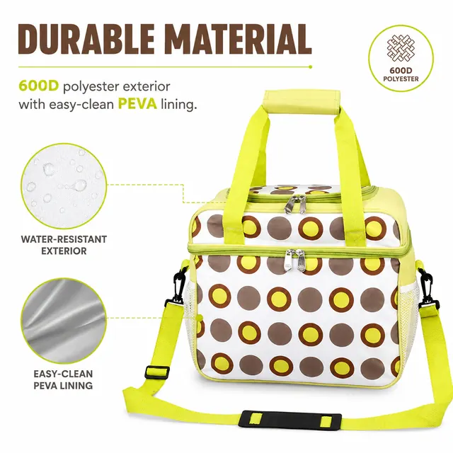 Insulated Lunch Bag with Shoulder Strap and Dual Carrying Options (600D Polyester + PEVA, 35x20x29 cm) — construction detail view 2