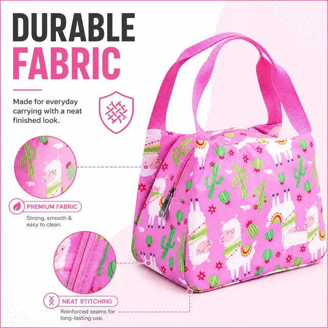 Llama Print Insulated Lunch Bag with Handles for Travel (Microfiber, 23.5x13x17.5 cm) — construction detail view 2