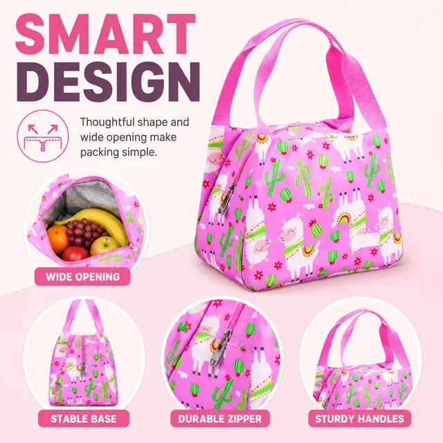 Llama Print Insulated Lunch Bag with Handles for Travel (Microfiber, 23.5x13x17.5 cm) — construction detail view 4