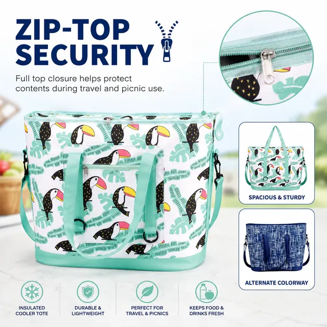 Lunch Cooler Tote Bag for Outdoor Travel and Picnic (Polyester, 52x22x41 cm) — construction detail view 1